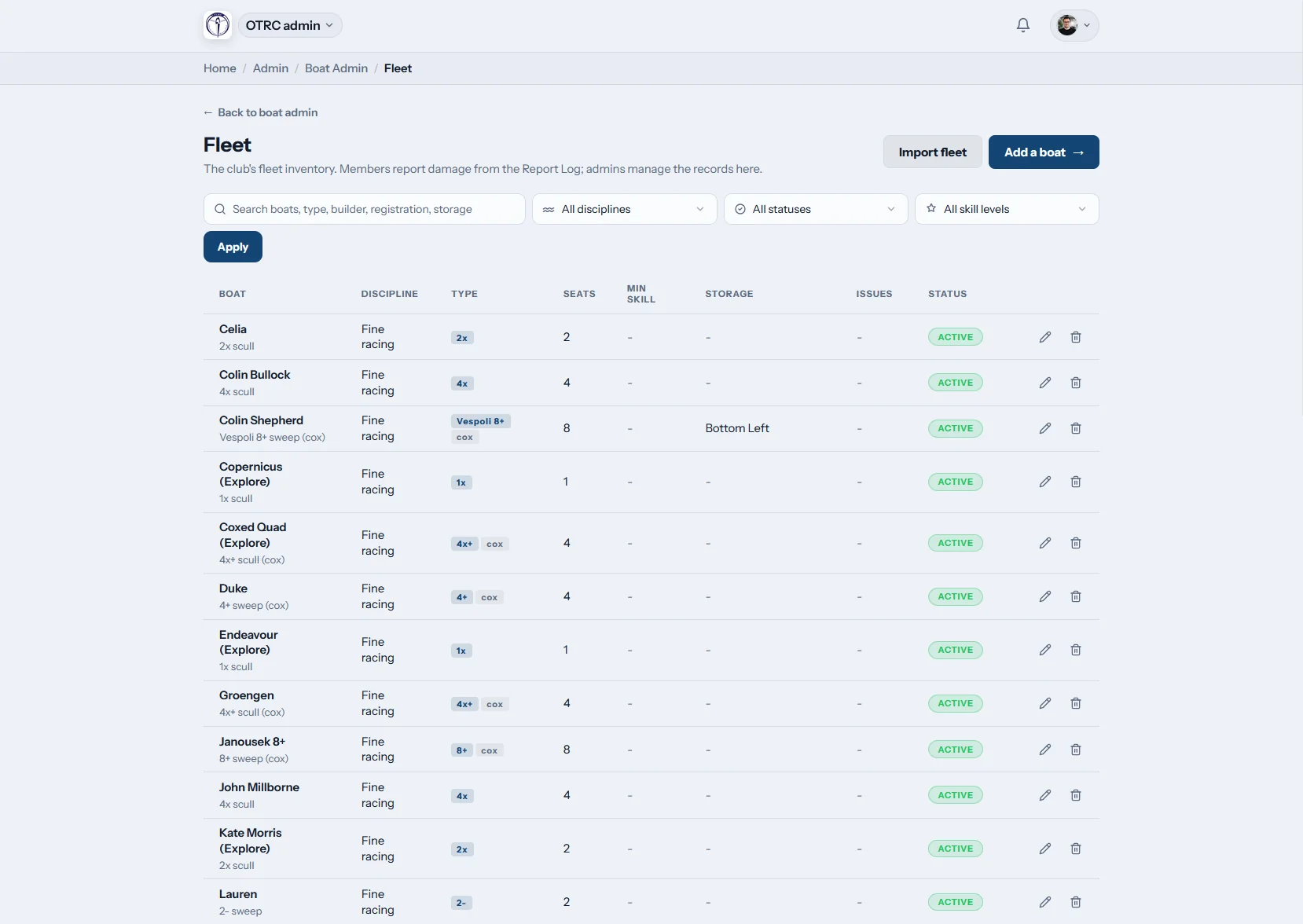 Fleet inventory and maintenance log
