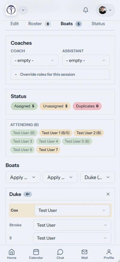 Row HQ mobile app showing crew assignment on a smartphone