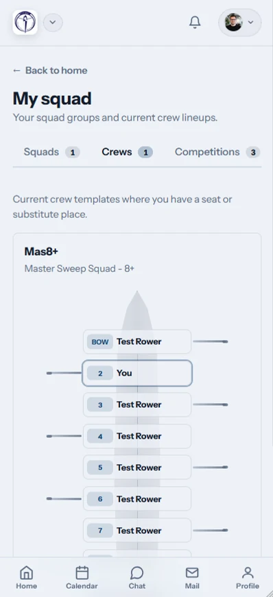 Row HQ phone app open on a junior rower's squad page on the way home from school